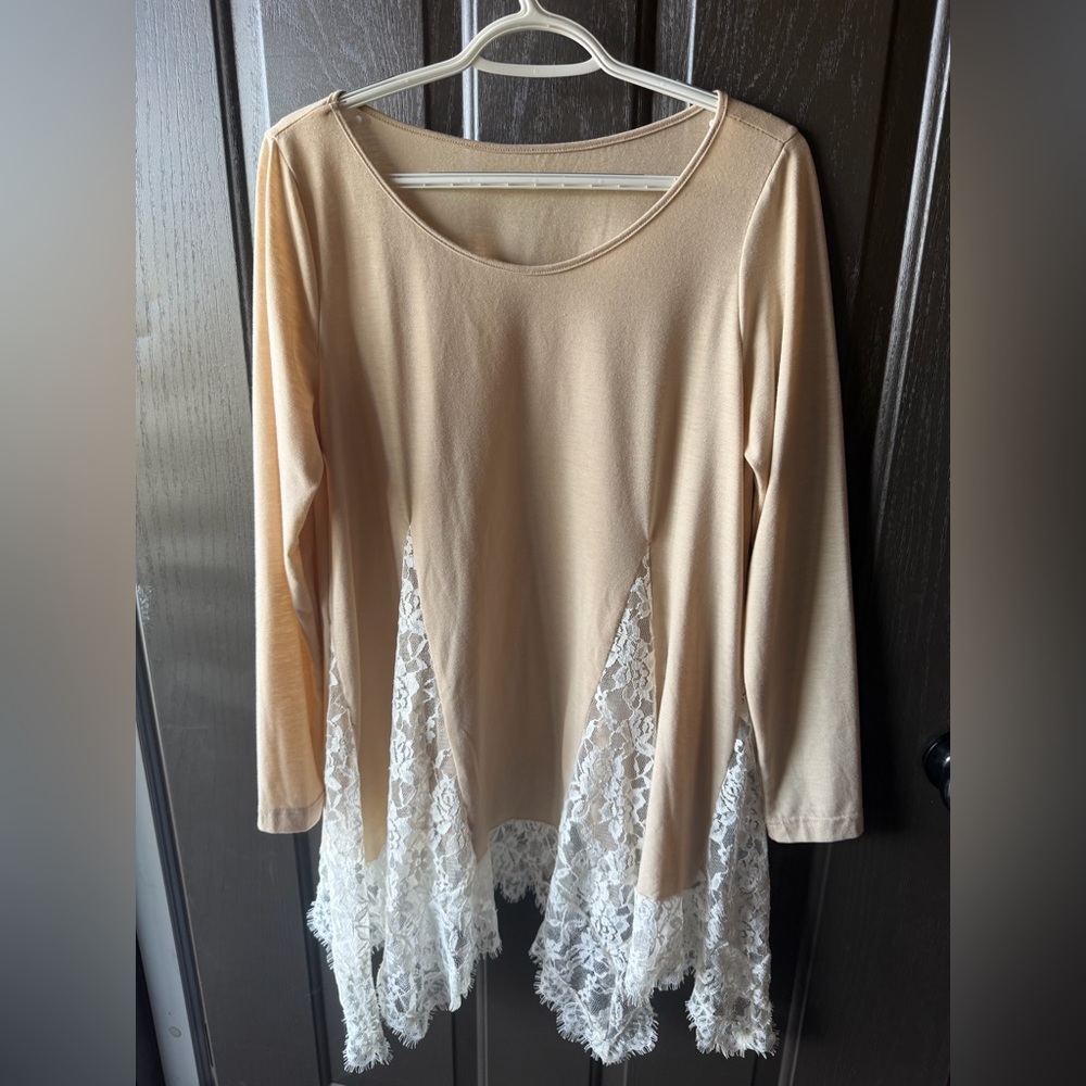 Elegant Beige Lace Trim Women's Top